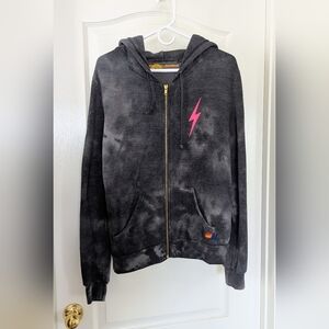 Aviator Nation Gray Tie-dyed Hoodie With Pink Accents, Size Medium